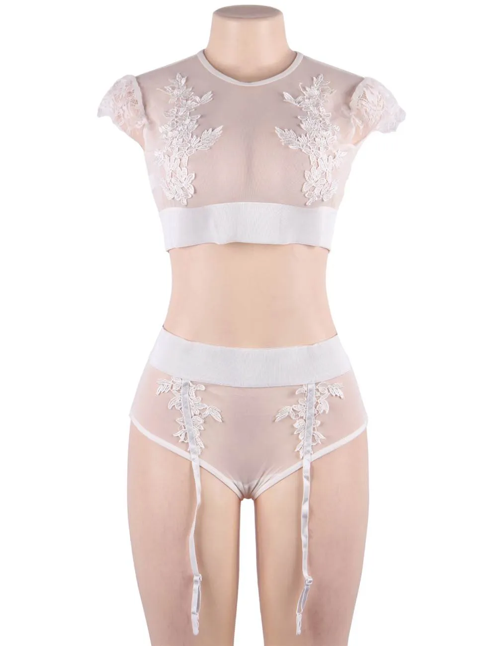 Sexy Egypt Lingerie High Waist Elegant Embroidery Bra And Garter Panty Set