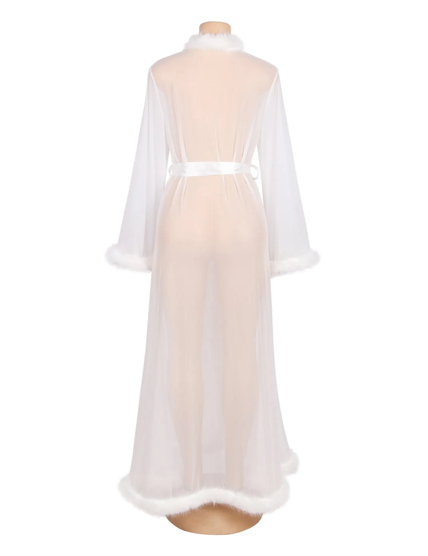 Sexy Egypt Mesh Imitation Mink Fur Trim Long Robe With Belt