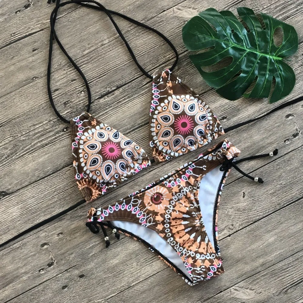 Sexy Floral Print Two Piece Swimwear Bikini Set