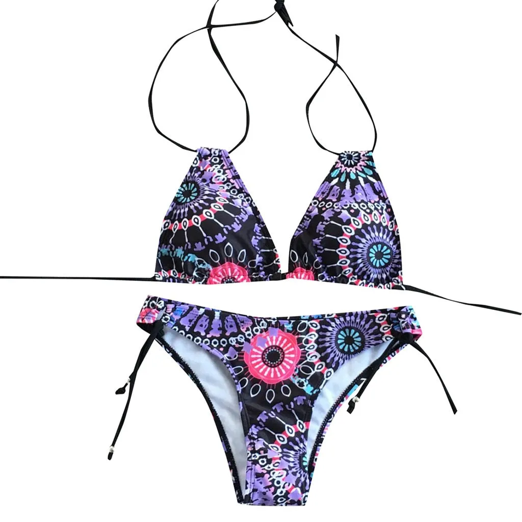 Sexy Floral Print Two Piece Swimwear Bikini Set