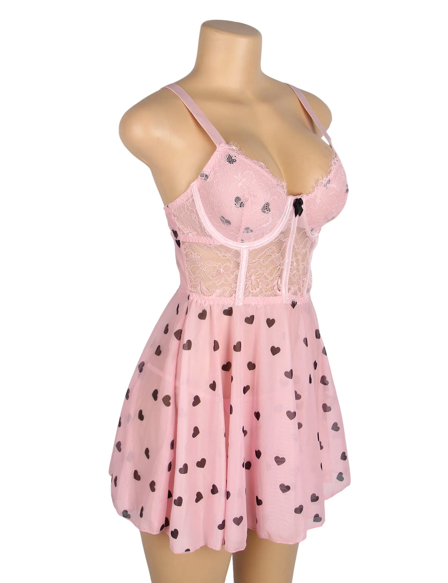 Sexy Heart Printed Lace Mesh Push Up Nightdress Egypt
