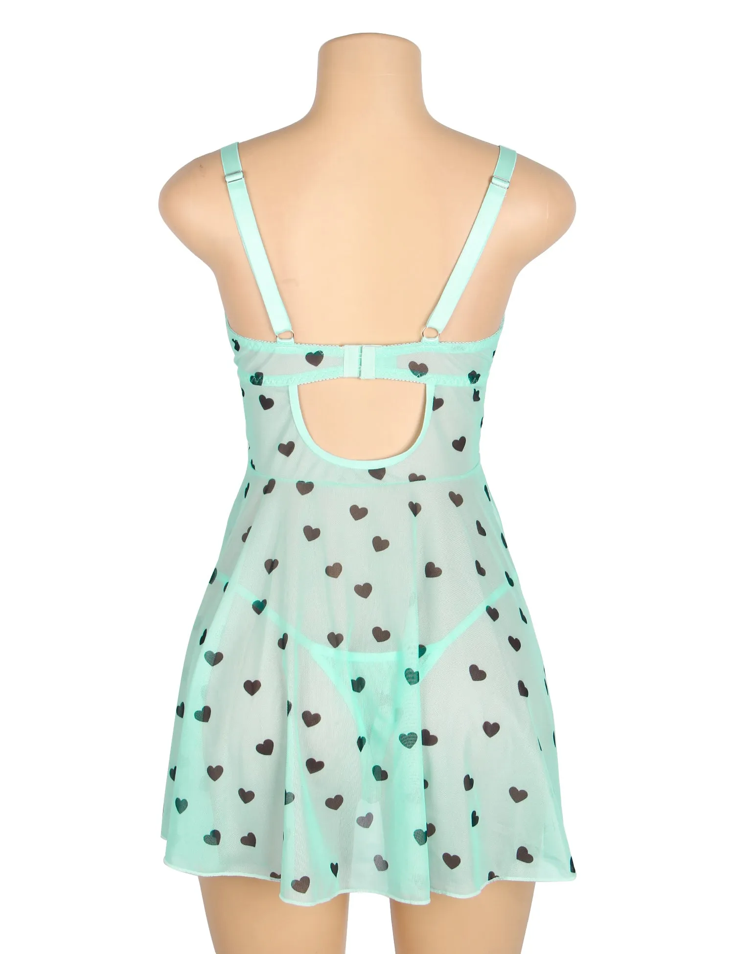 Sexy Heart Printed Lace Mesh Push Up Nightdress Egypt