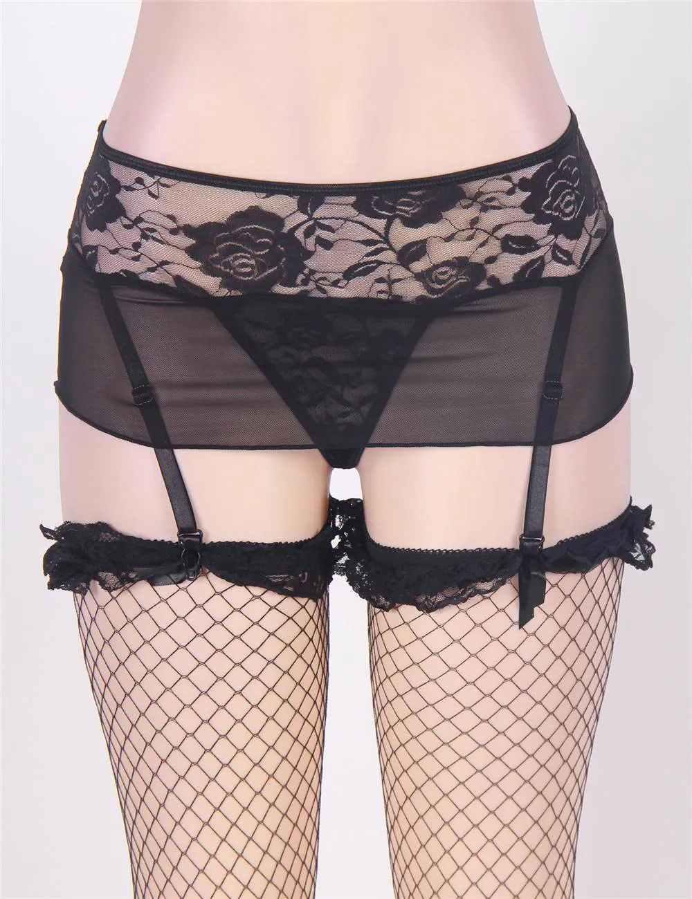 Sexy Lace Mesh Garters Suspenders Fit for Stockings with G-String