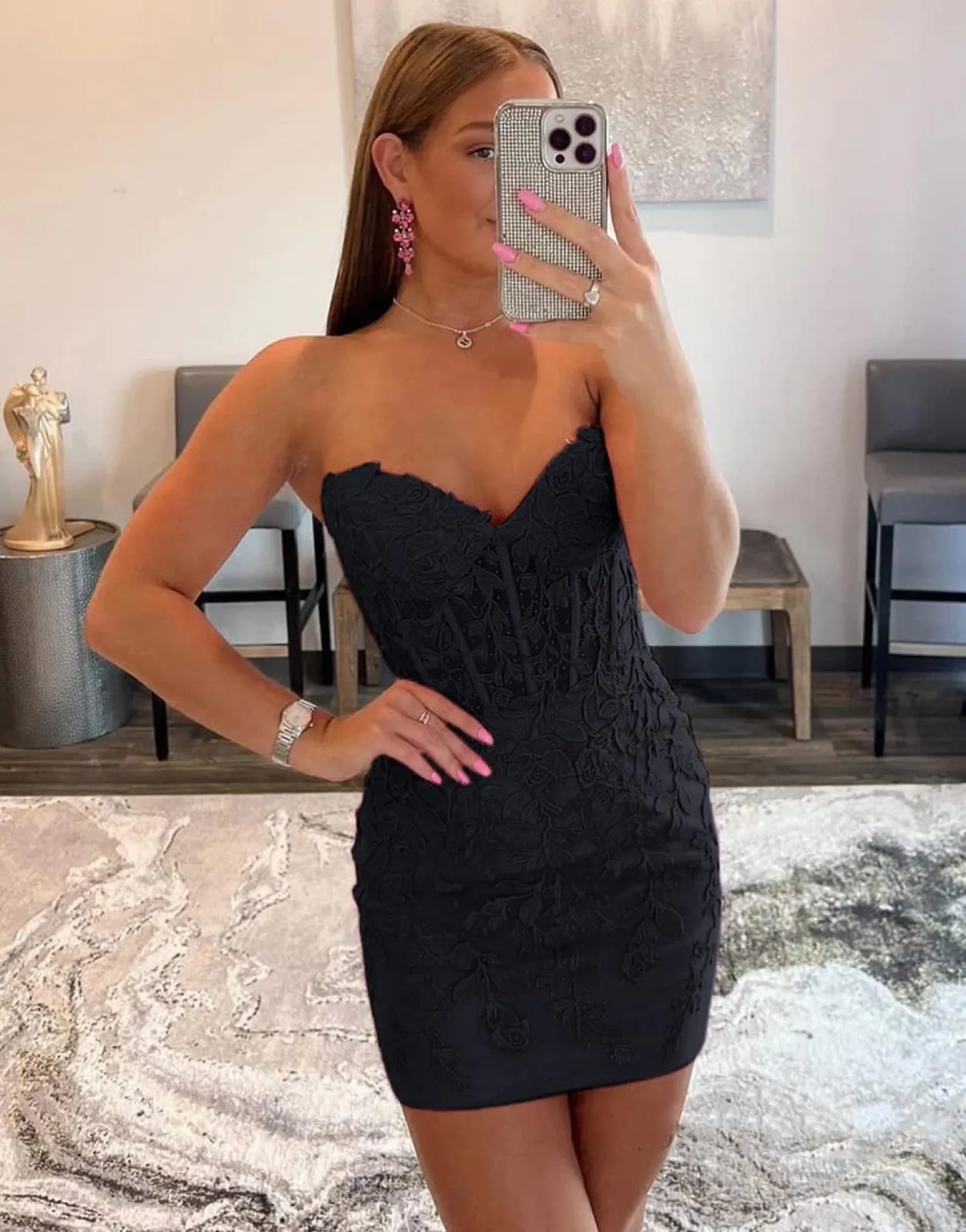 Sexy Lace Strapsless Sweetheart Corset Back Short Mini Homecoming Dress