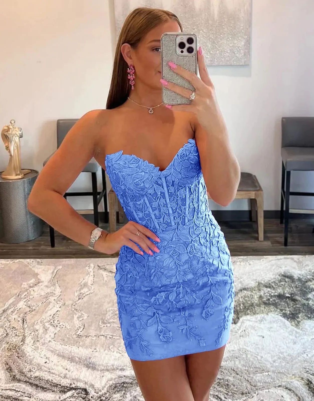 Sexy Lace Strapsless Sweetheart Corset Back Short Mini Homecoming Dress