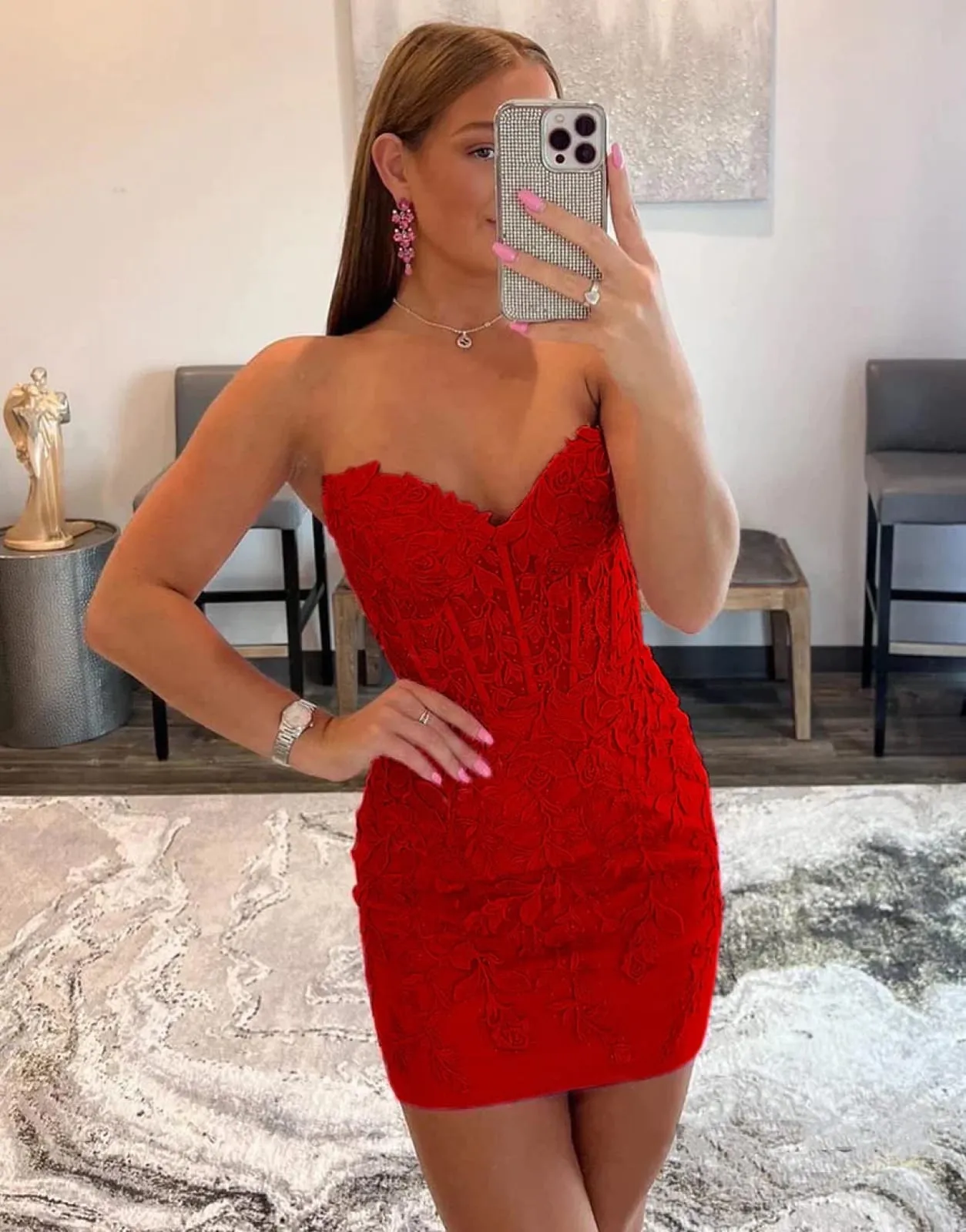Sexy Lace Strapsless Sweetheart Corset Back Short Mini Homecoming Dress