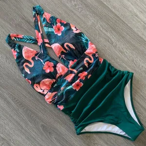 Sexy One Piece Swimsuit Female Floral Women Swimwear Push Up Bathing Suits Bodysuits Beach wear Deep V-neck Ruffle Monokini