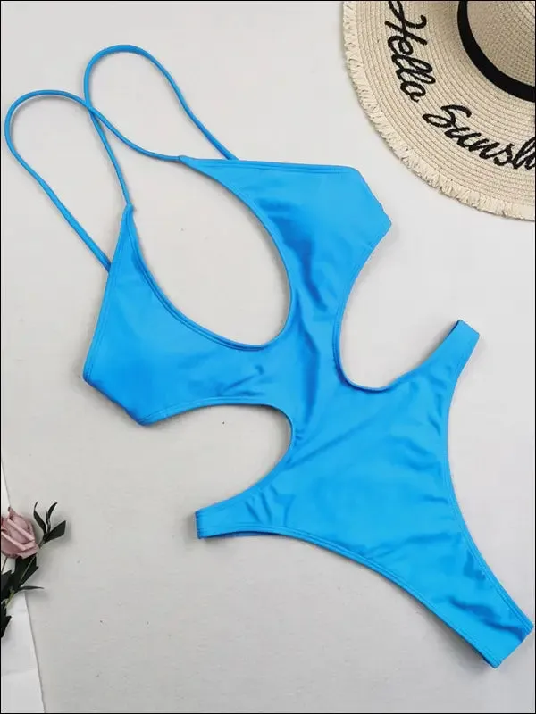 Sexy solid hollow out one piece swimsuit female plus size swimwear women backless bathing suits