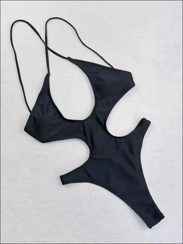 Sexy solid hollow out one piece swimsuit female plus size swimwear women backless bathing suits