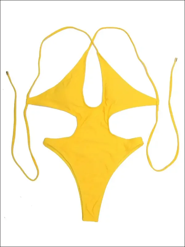 Sexy solid hollow out one piece swimsuit female plus size swimwear women backless bathing suits
