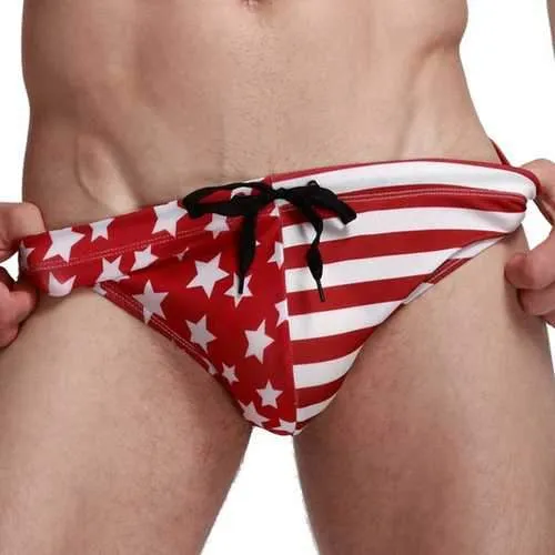 Sexy Stars Stripes Printing Beach Bikini Swim Trunks for Men