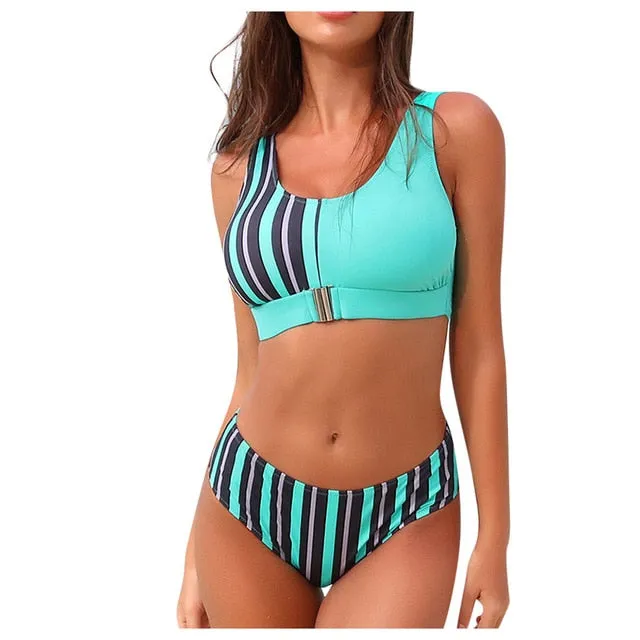 Sexy Tropical Print Patchwork Suit Swimwear