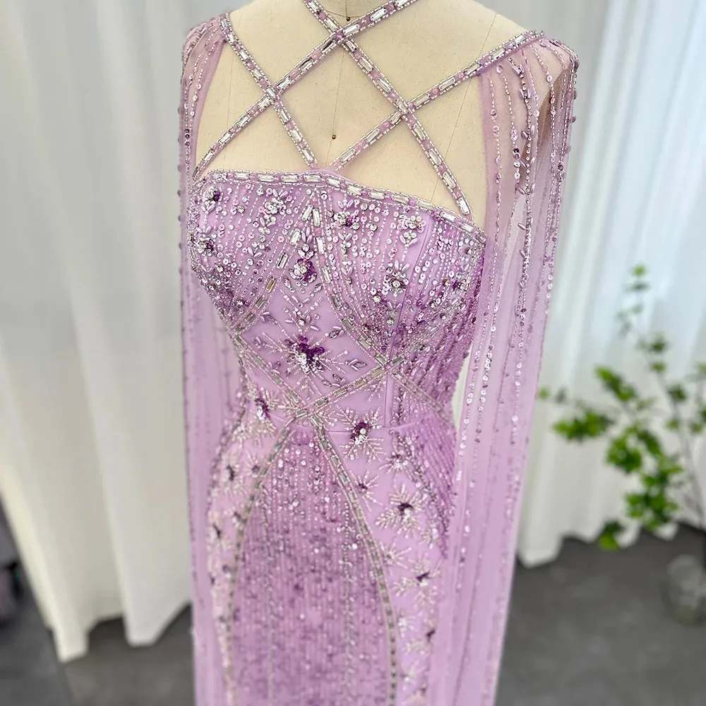 Sharon Said Luxury Dubai Aqua Lilac Arabic Mermaid Evening Dress