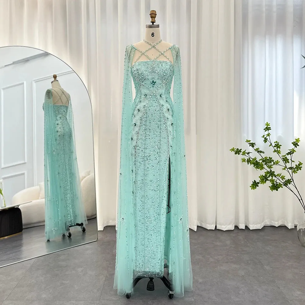 Sharon Said Luxury Dubai Aqua Lilac Arabic Mermaid Evening Dress