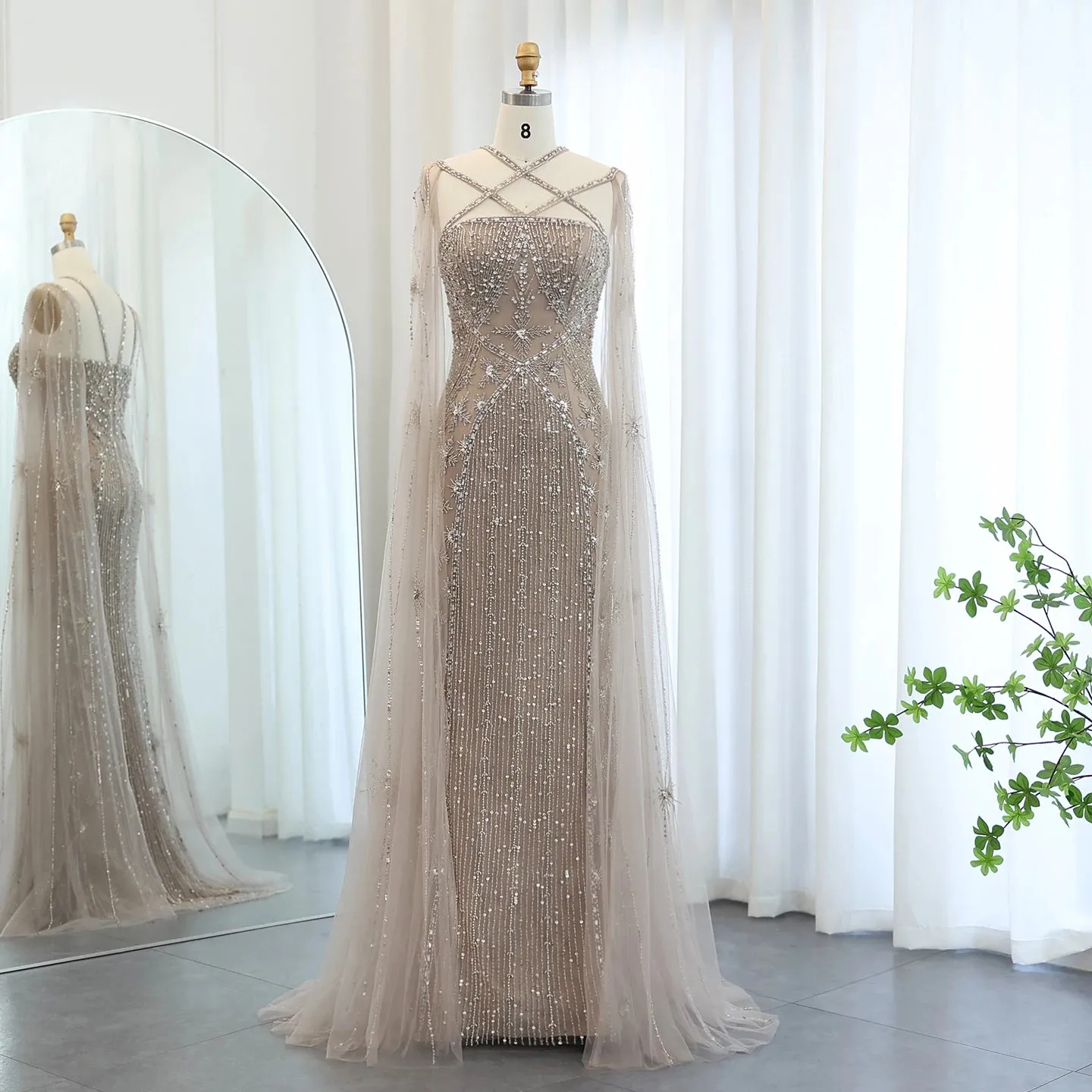 Sharon Said Luxury Dubai Aqua Lilac Arabic Mermaid Evening Dress