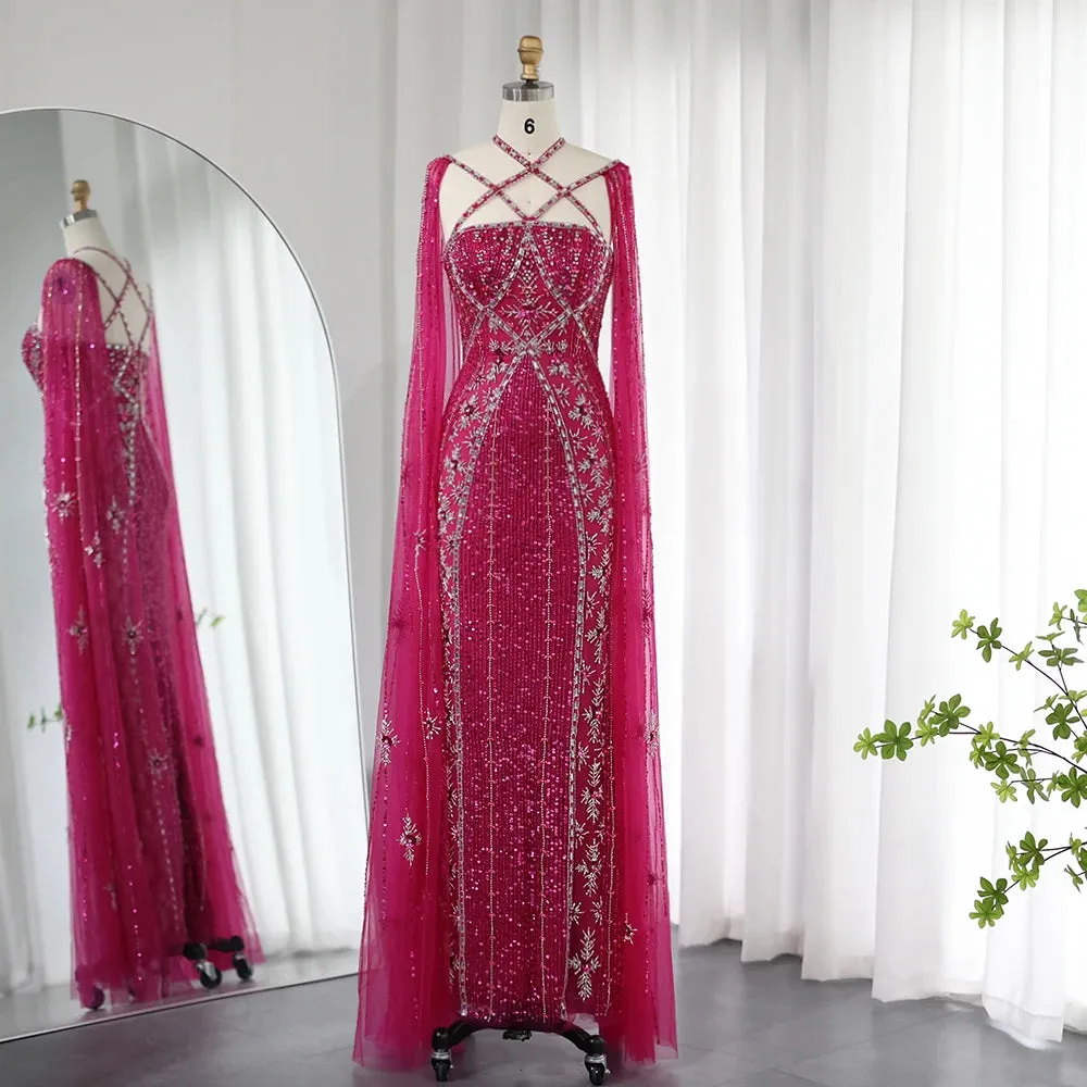 Sharon Said Luxury Dubai Aqua Lilac Arabic Mermaid Evening Dress