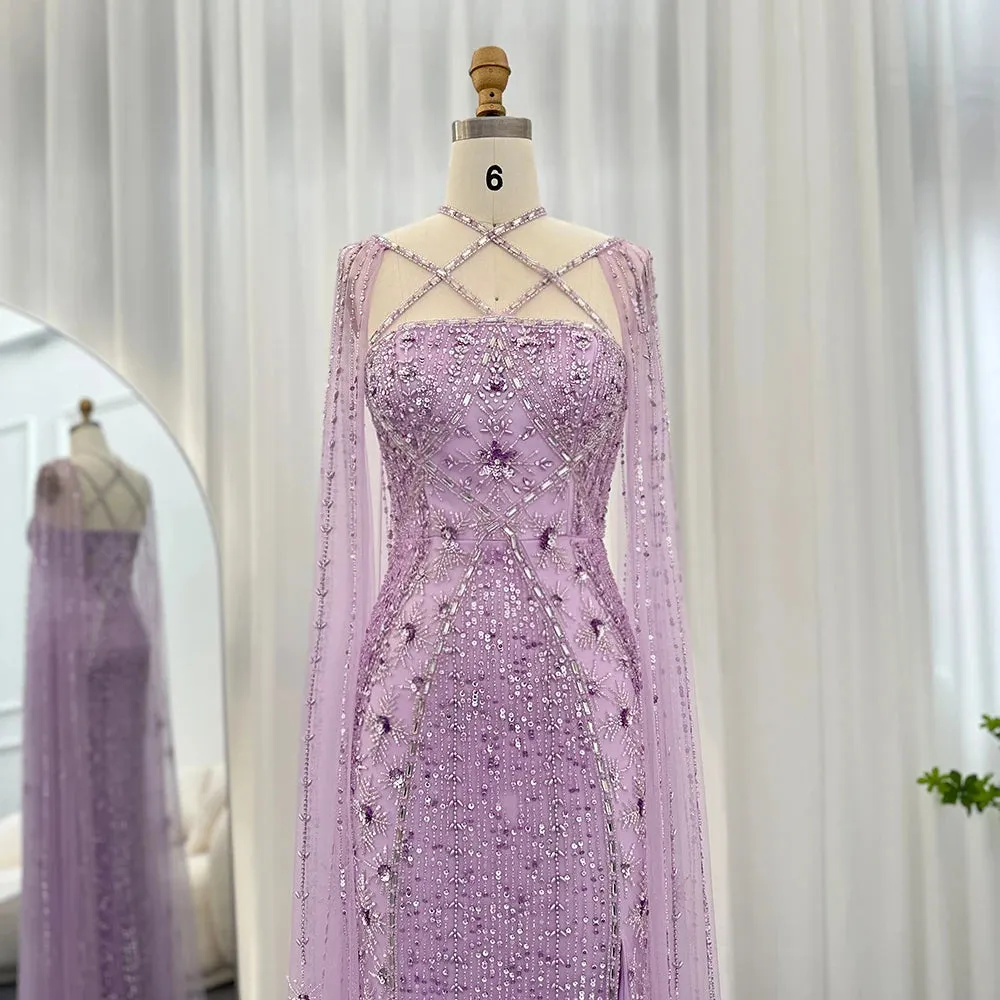 Sharon Said Luxury Dubai Aqua Lilac Arabic Mermaid Evening Dress