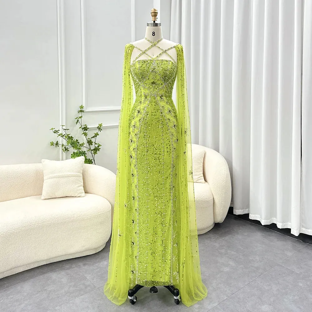 Sharon Said Luxury Dubai Aqua Lilac Arabic Mermaid Evening Dress