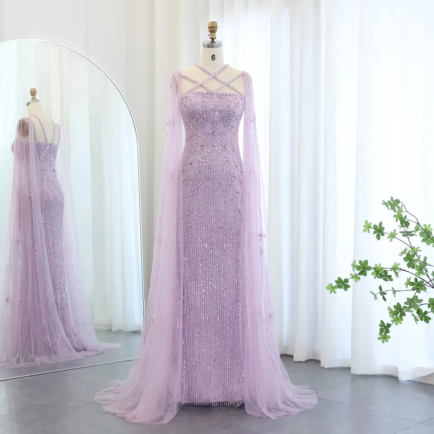 Sharon Said Luxury Dubai Aqua Lilac Arabic Mermaid Evening Dress
