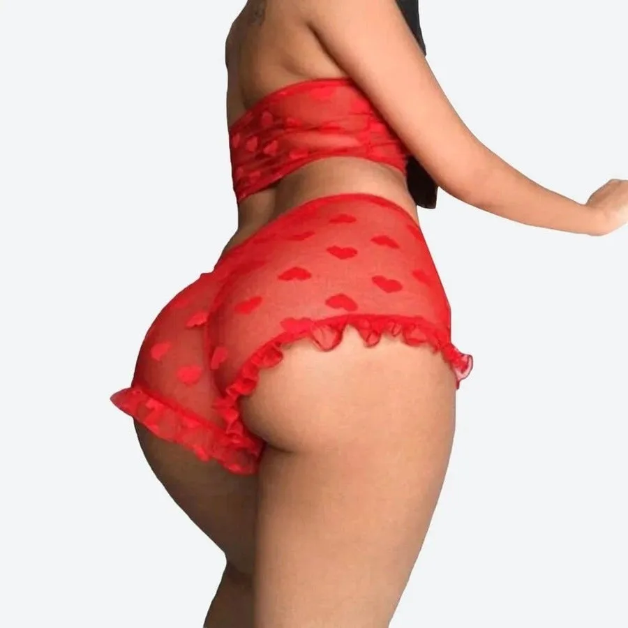 Sheer Heart-Print Lingerie Set