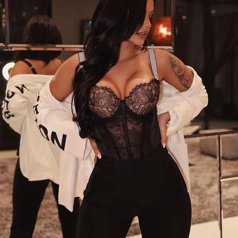 Sheer Mesh Black Lace Lingerie Thongs