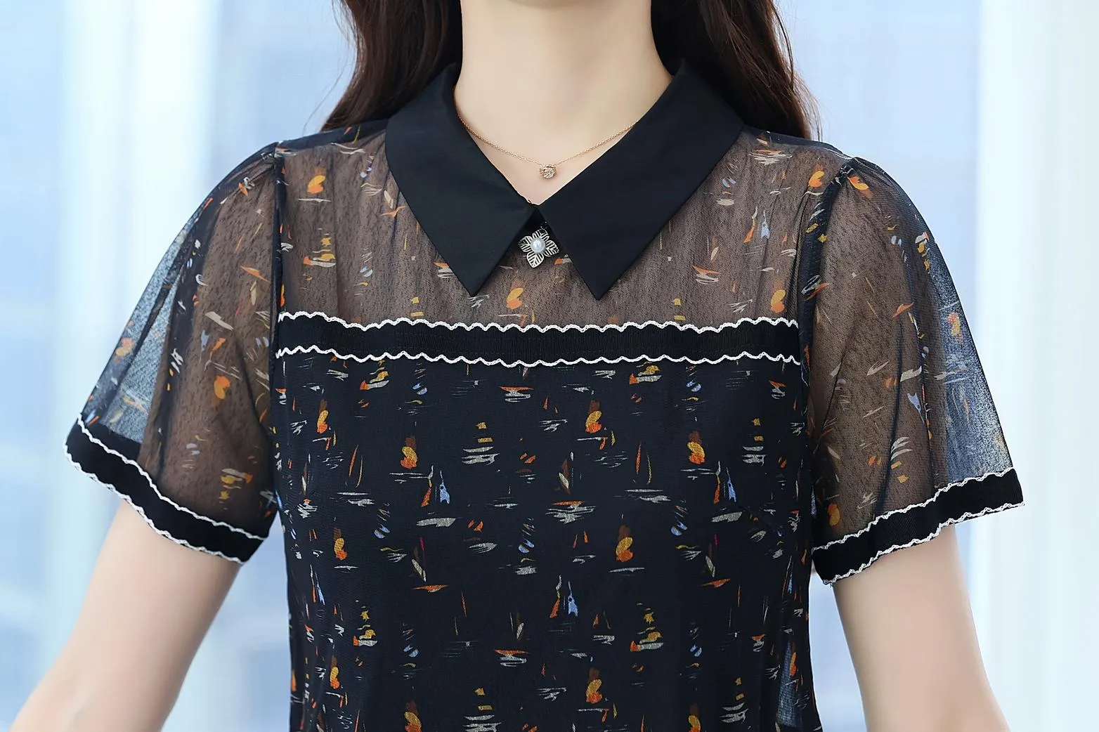 Sheer Mid-length Mesh Dress with a Flattering Fit