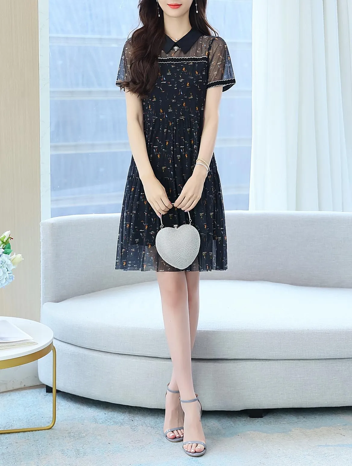 Sheer Mid-length Mesh Dress with a Flattering Fit