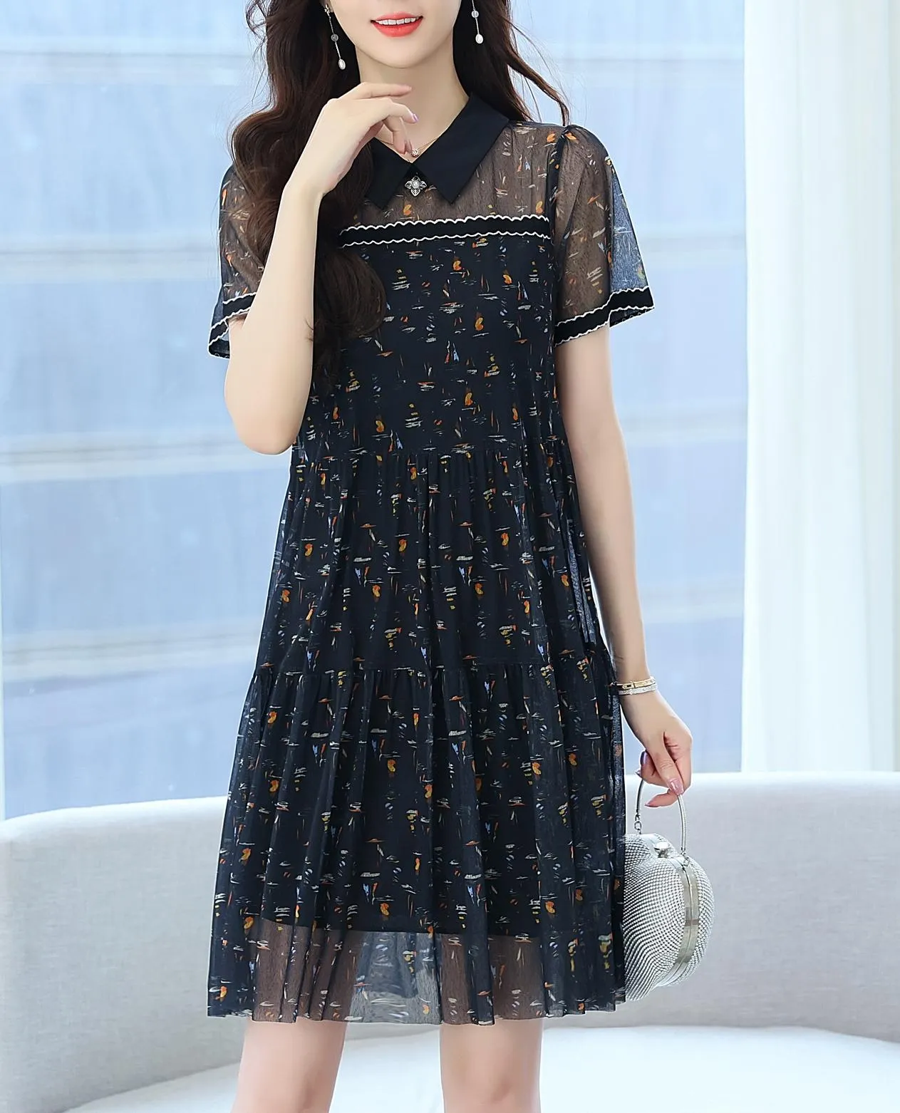 Sheer Mid-length Mesh Dress with a Flattering Fit