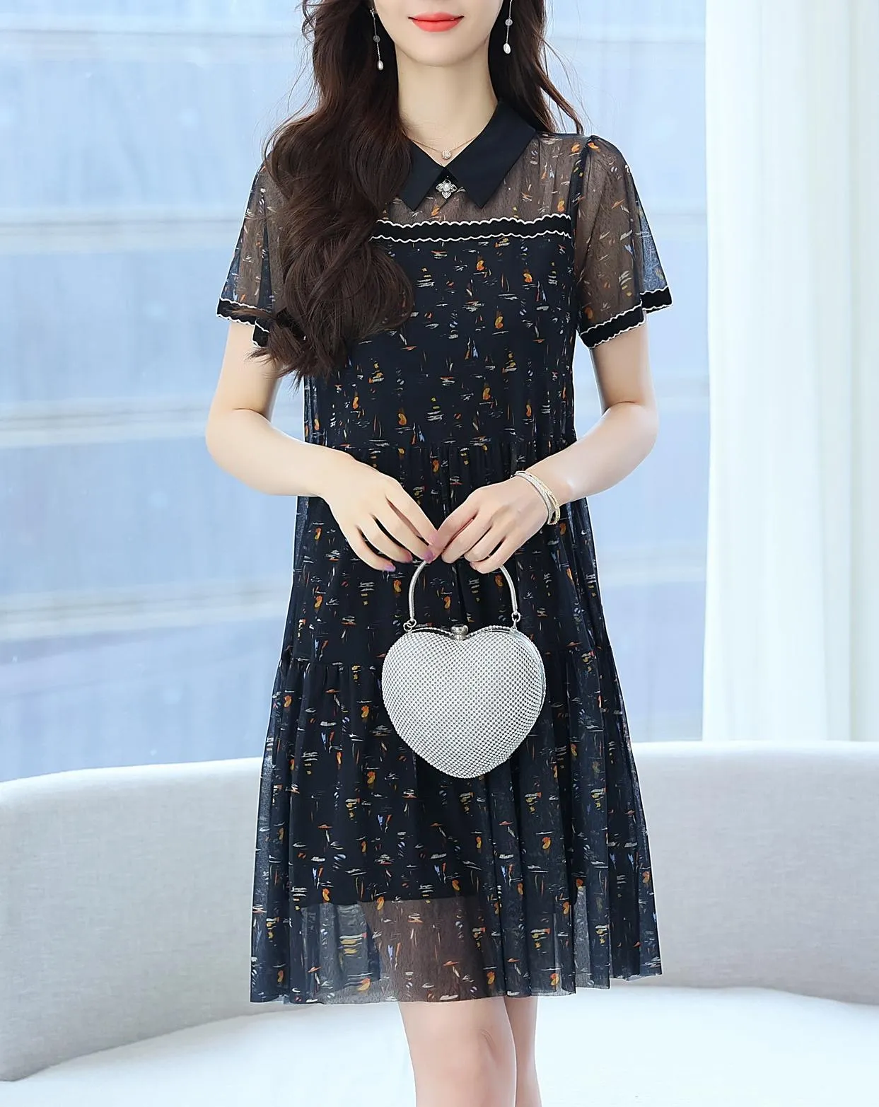 Sheer Mid-length Mesh Dress with a Flattering Fit