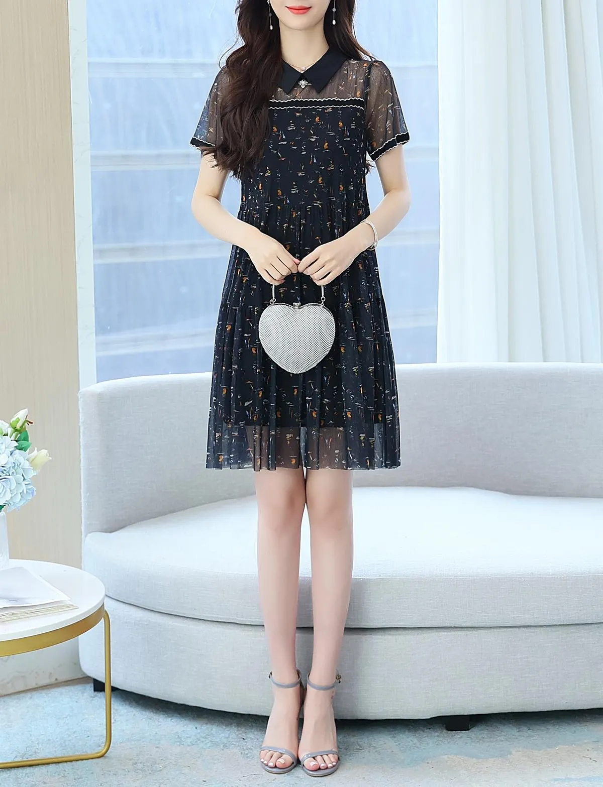 Sheer Mid-length Mesh Dress with a Flattering Fit
