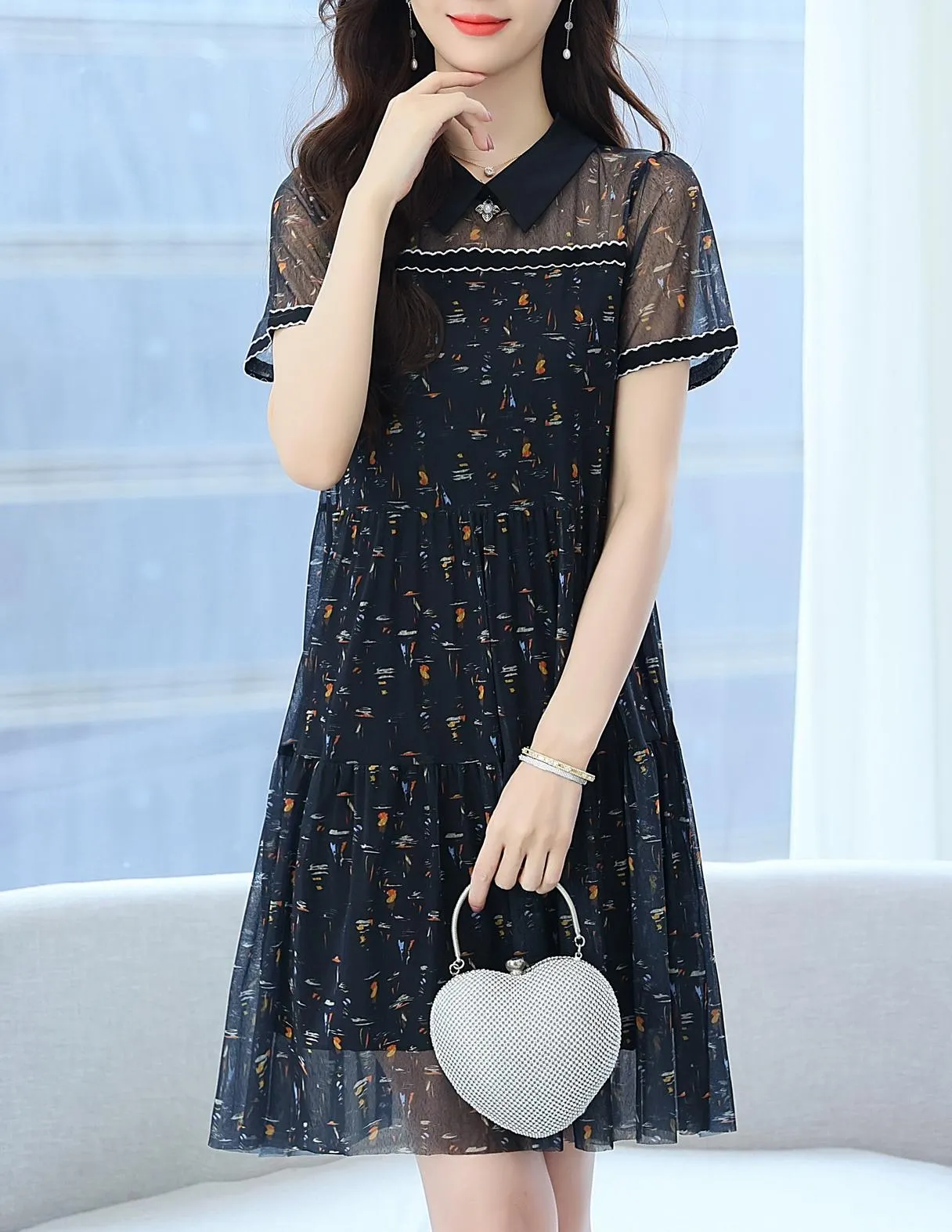 Sheer Mid-length Mesh Dress with a Flattering Fit
