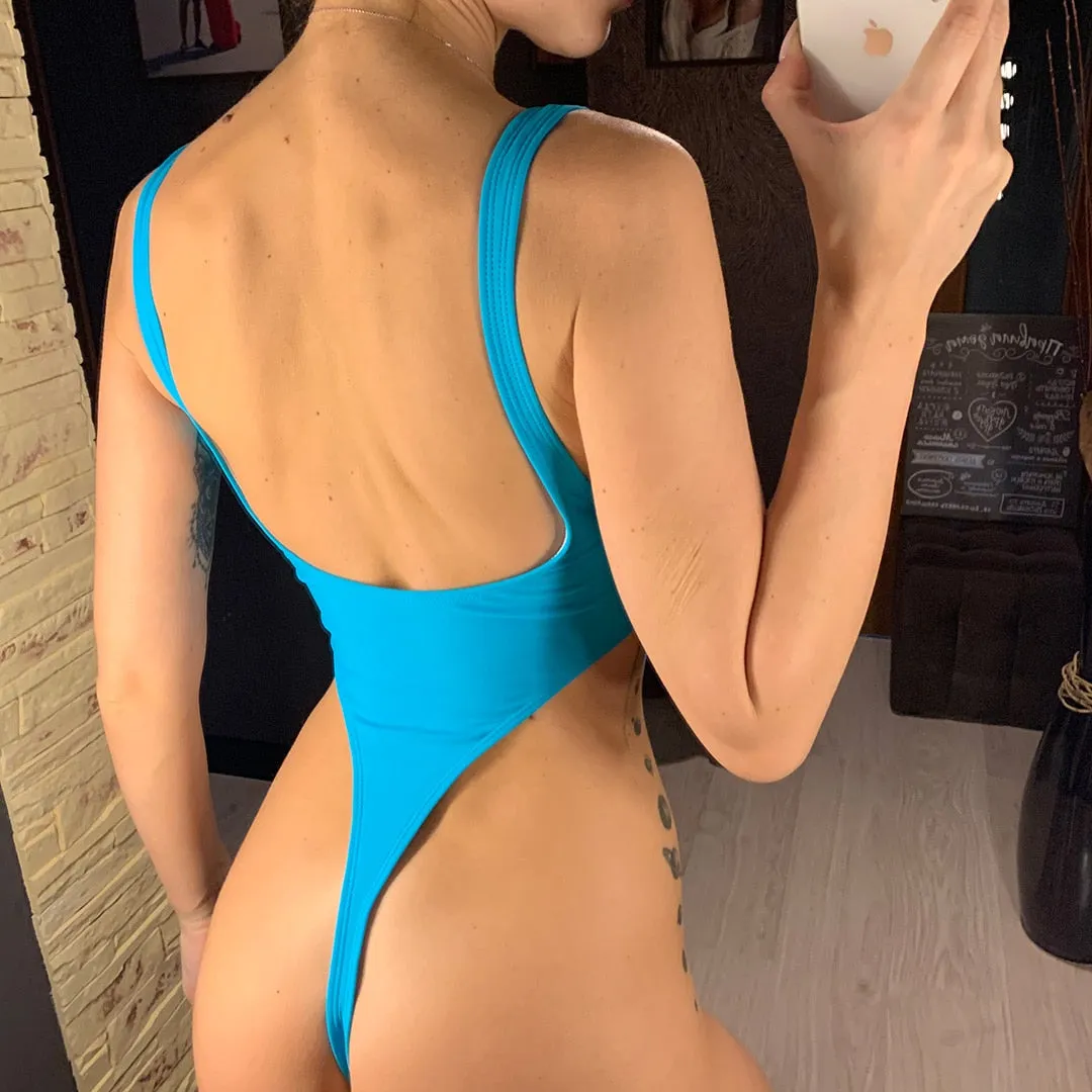 Shiny PU Faux Leather  Swimwear One Piece