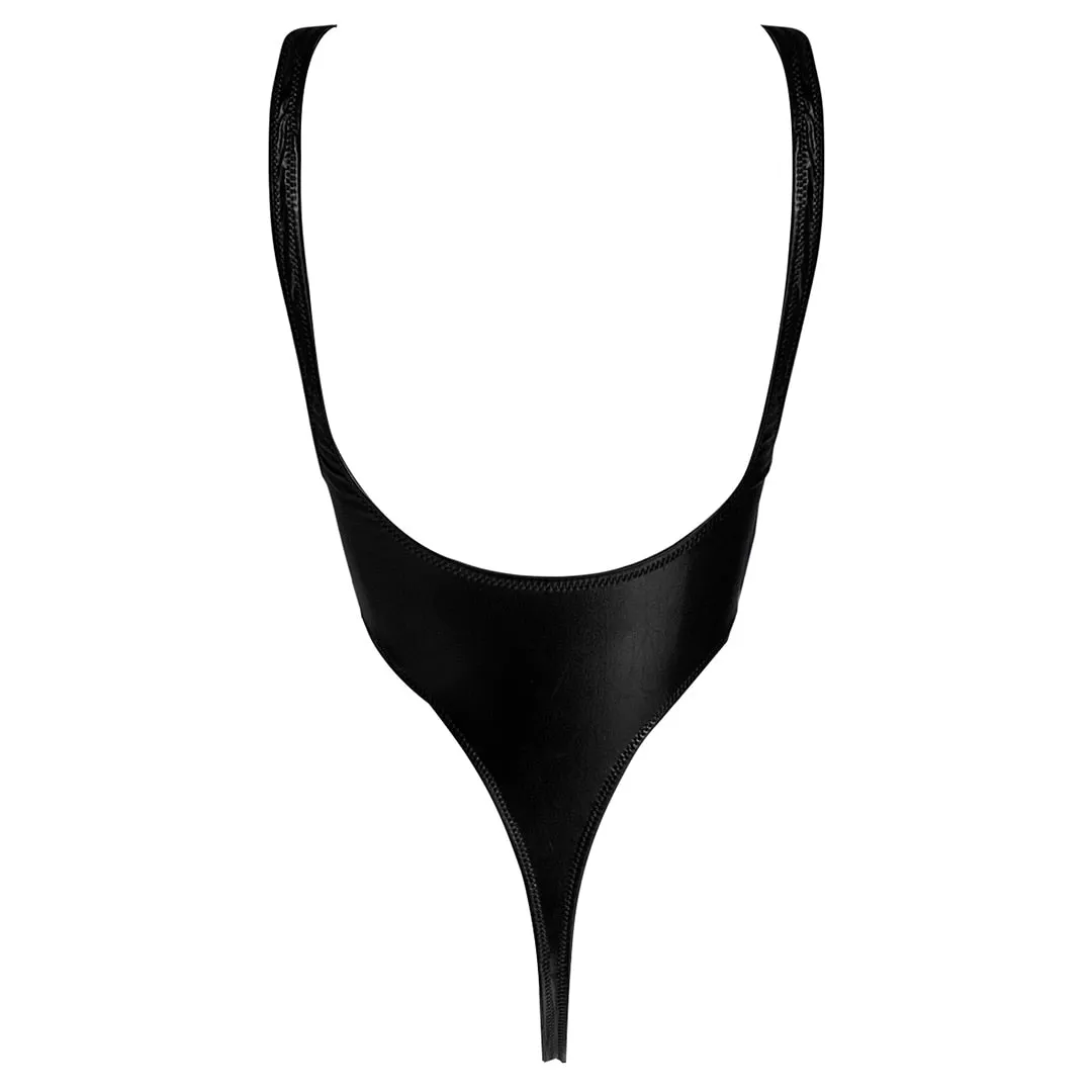 Shiny PU Faux Leather  Swimwear One Piece