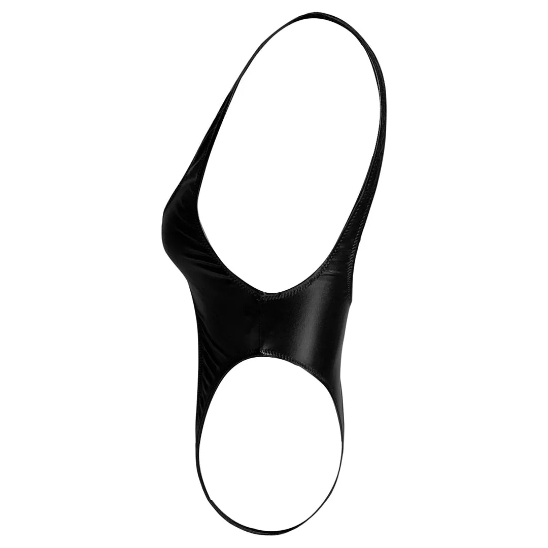 Shiny PU Faux Leather  Swimwear One Piece