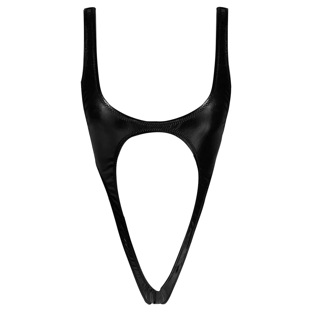 Shiny PU Faux Leather  Swimwear One Piece