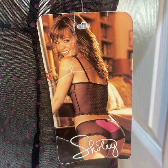 Shirley of Hollywood sheer mesh dot camisole lingerie black pink cami women’s M