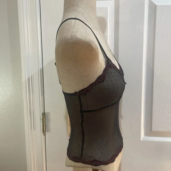 Shirley of Hollywood sheer mesh dot camisole lingerie black pink cami women’s M