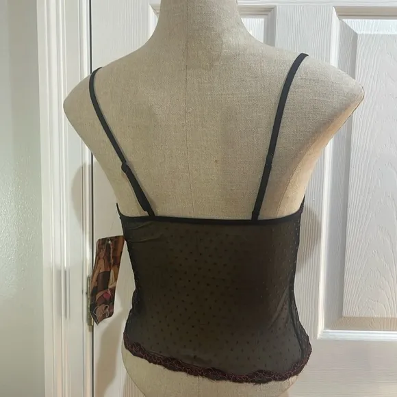 Shirley of Hollywood sheer mesh dot camisole lingerie black pink cami women’s M