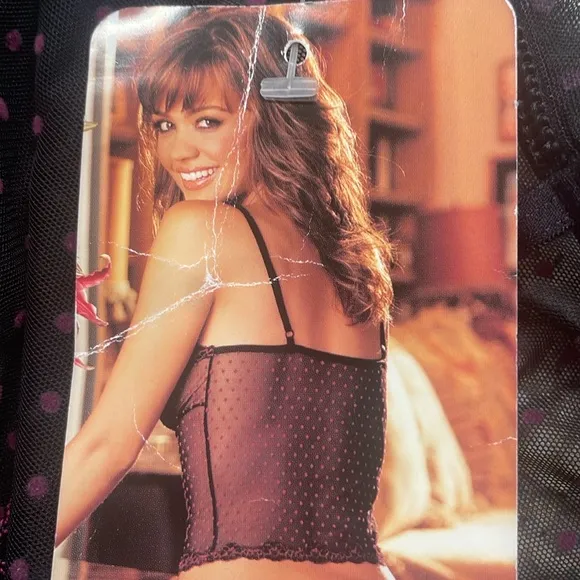 Shirley of Hollywood sheer mesh dot camisole lingerie black pink cami women’s M