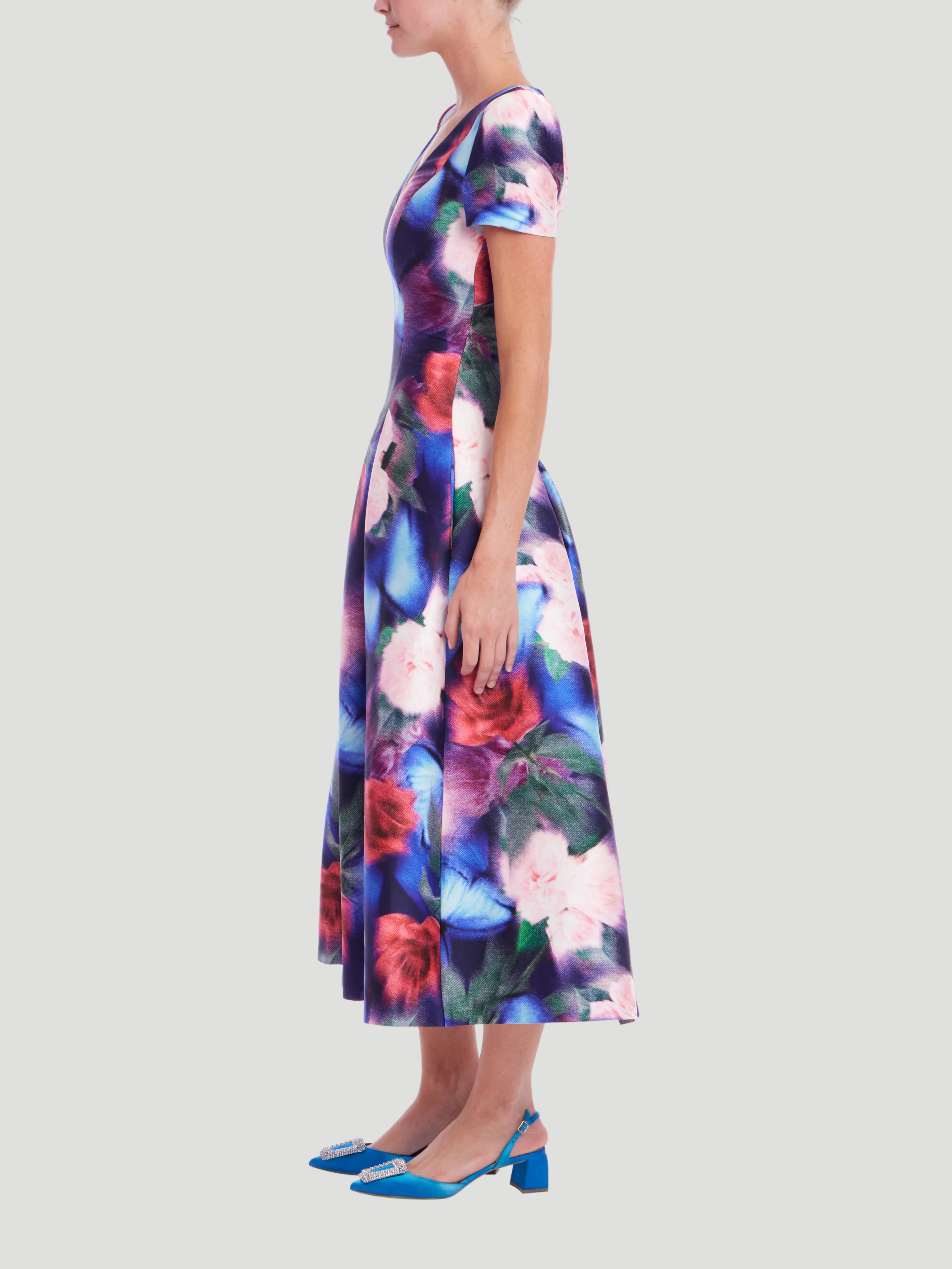 Short Sleeve Fit & Flare Midi Dress