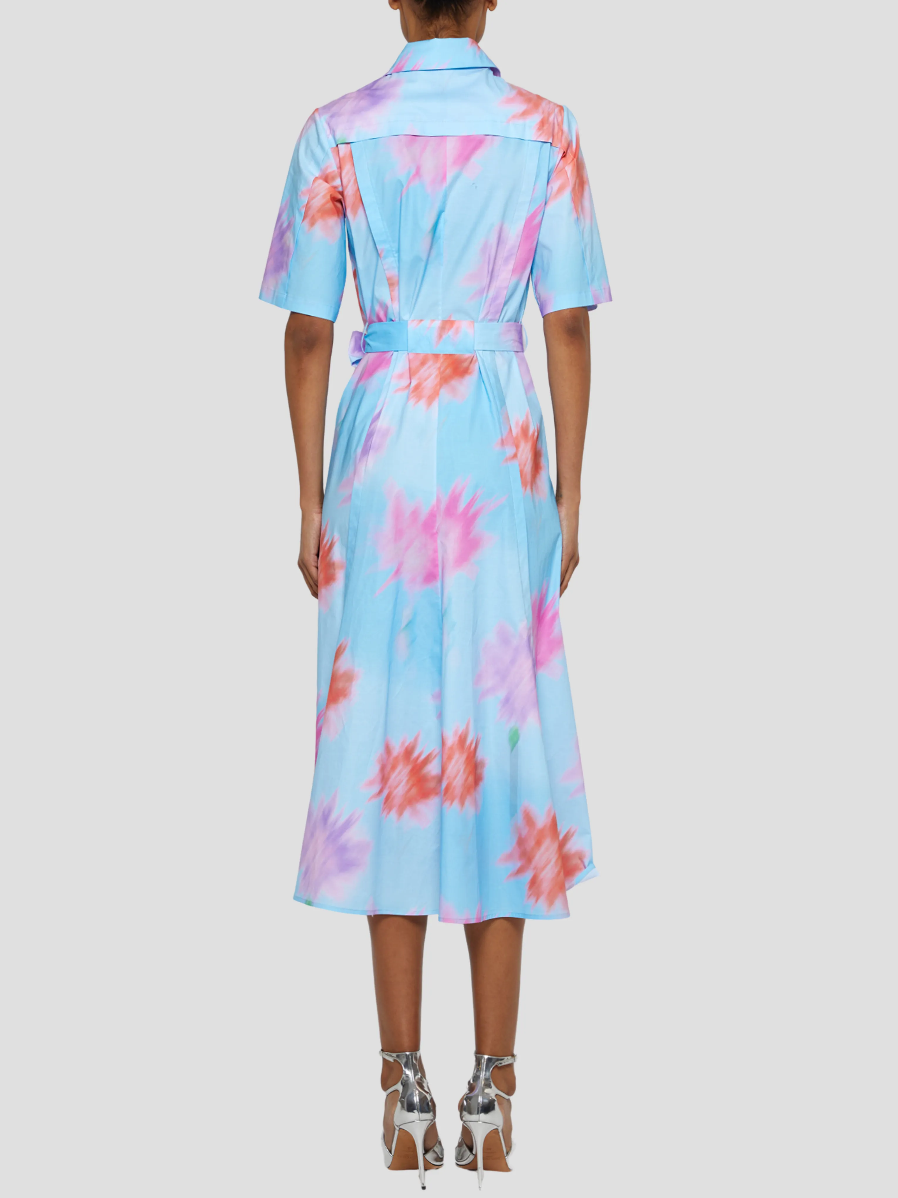 Short Sleeve Shirt Dress in Blue