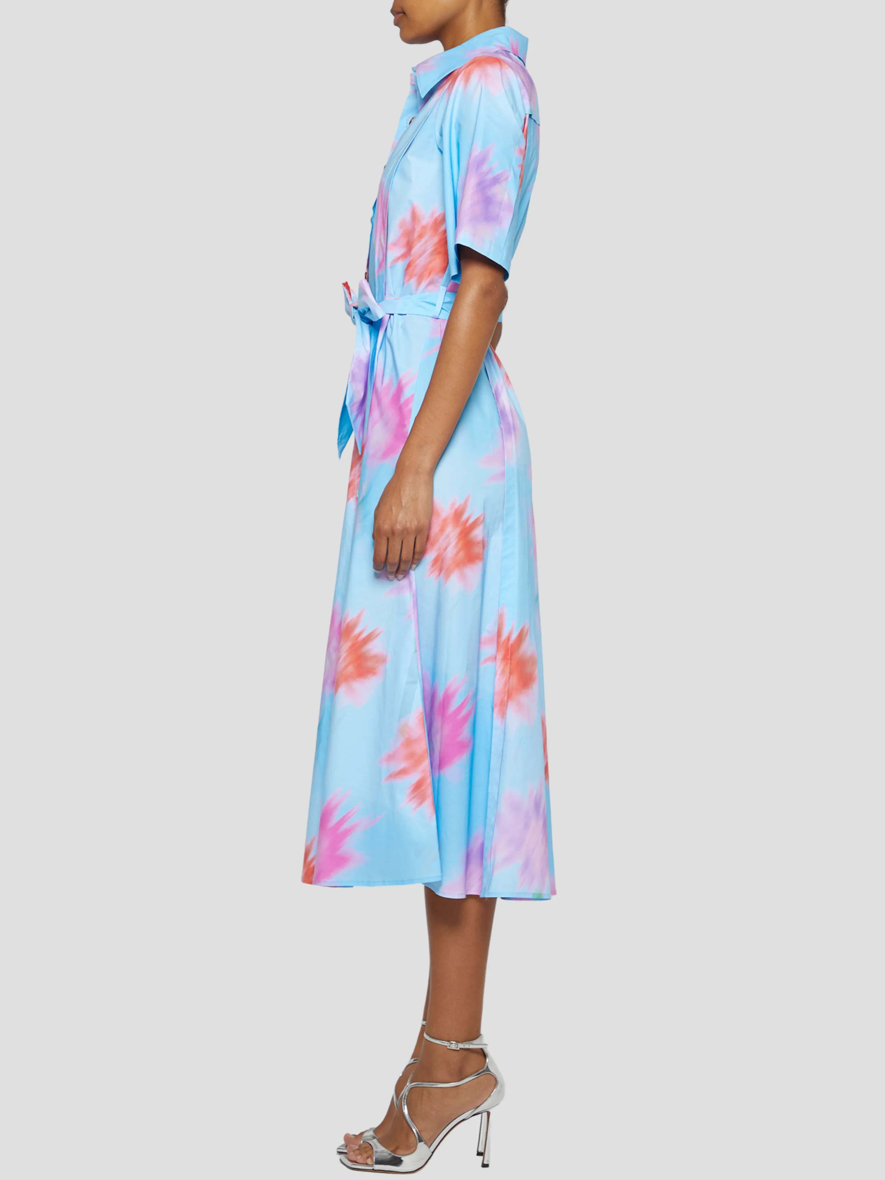 Short Sleeve Shirt Dress in Blue
