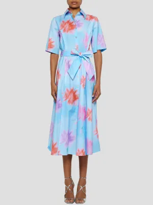Short Sleeve Shirt Dress in Blue