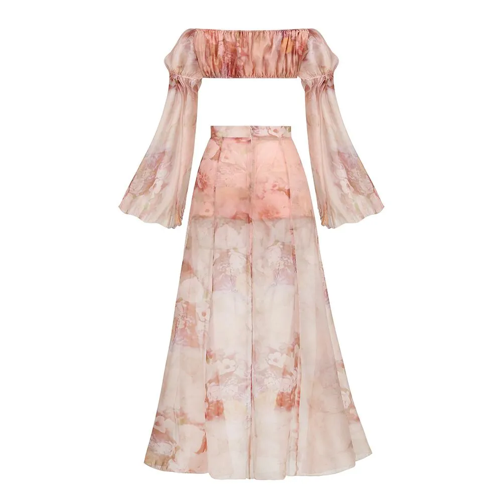 SILK FLORAL MAXI SET DRESS IN ROSE PINK