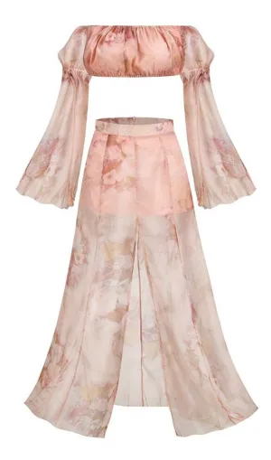 SILK FLORAL MAXI SET DRESS IN ROSE PINK
