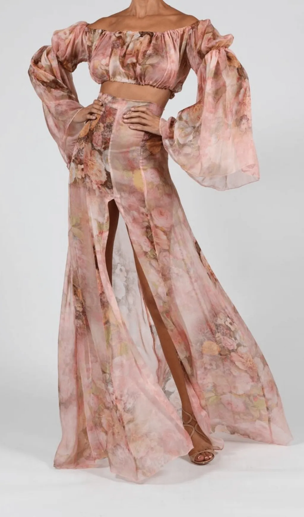 SILK FLORAL MAXI SET DRESS IN ROSE PINK