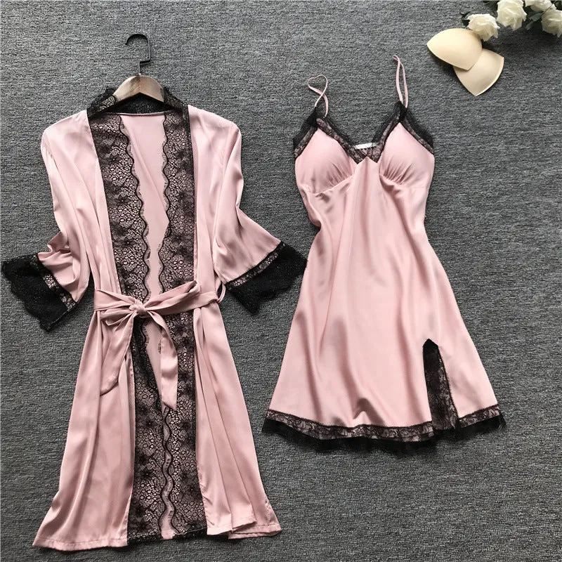 Silk pajama four piece set