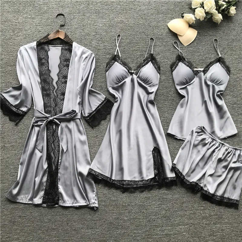 Silk pajama four piece set