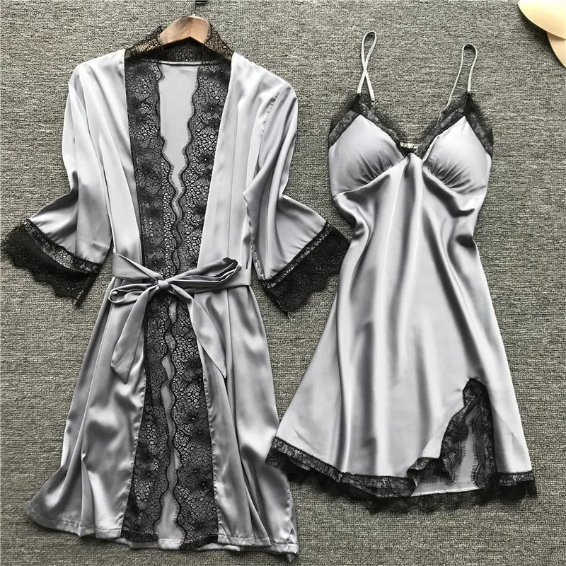 Silk pajama four piece set