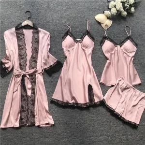 Silk pajama four piece set